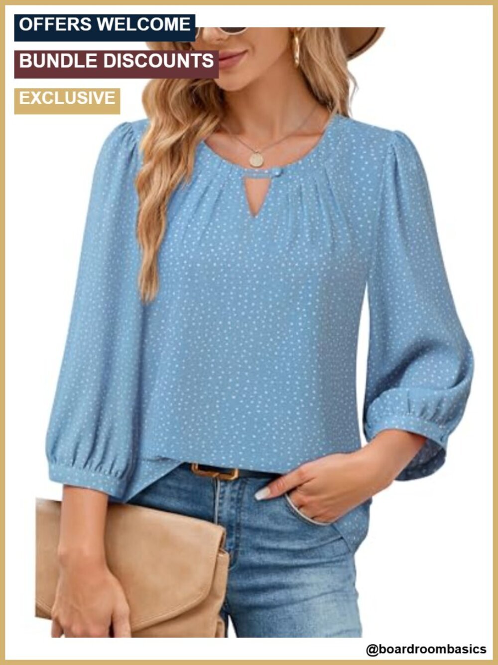 3/4 Sleeve Dressy Blouse Chiffon Tunic Business Casual Work Top